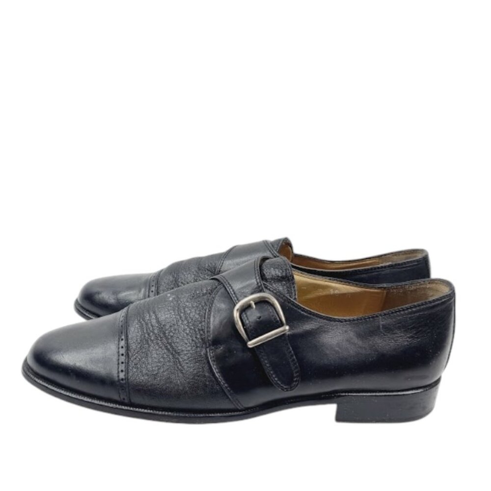 Vito Rufolo Men's Black Italian Leather Almond Monk Strap‎ Oxford Dress Shoes 10